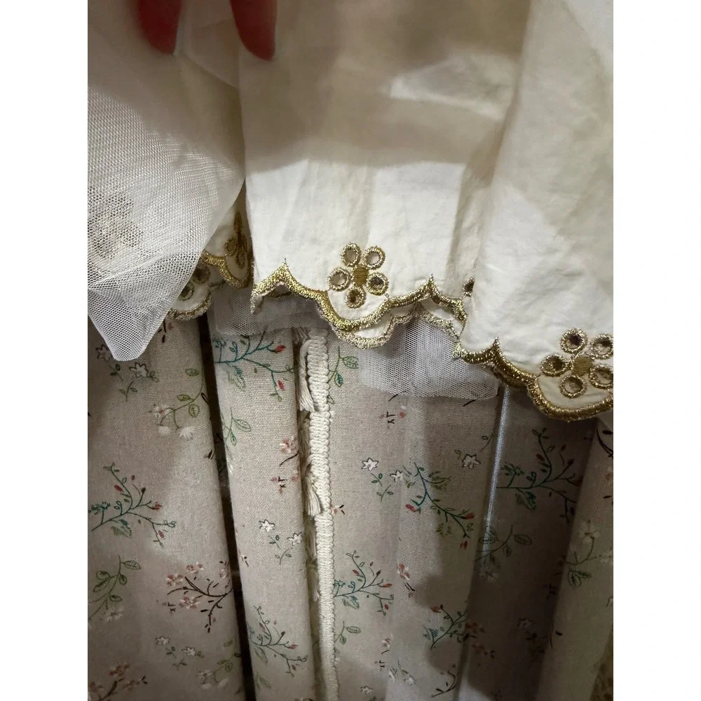 Mini Boden Ivory Tulle Embroidered Skirt Gold Waist Girls 9 10Y